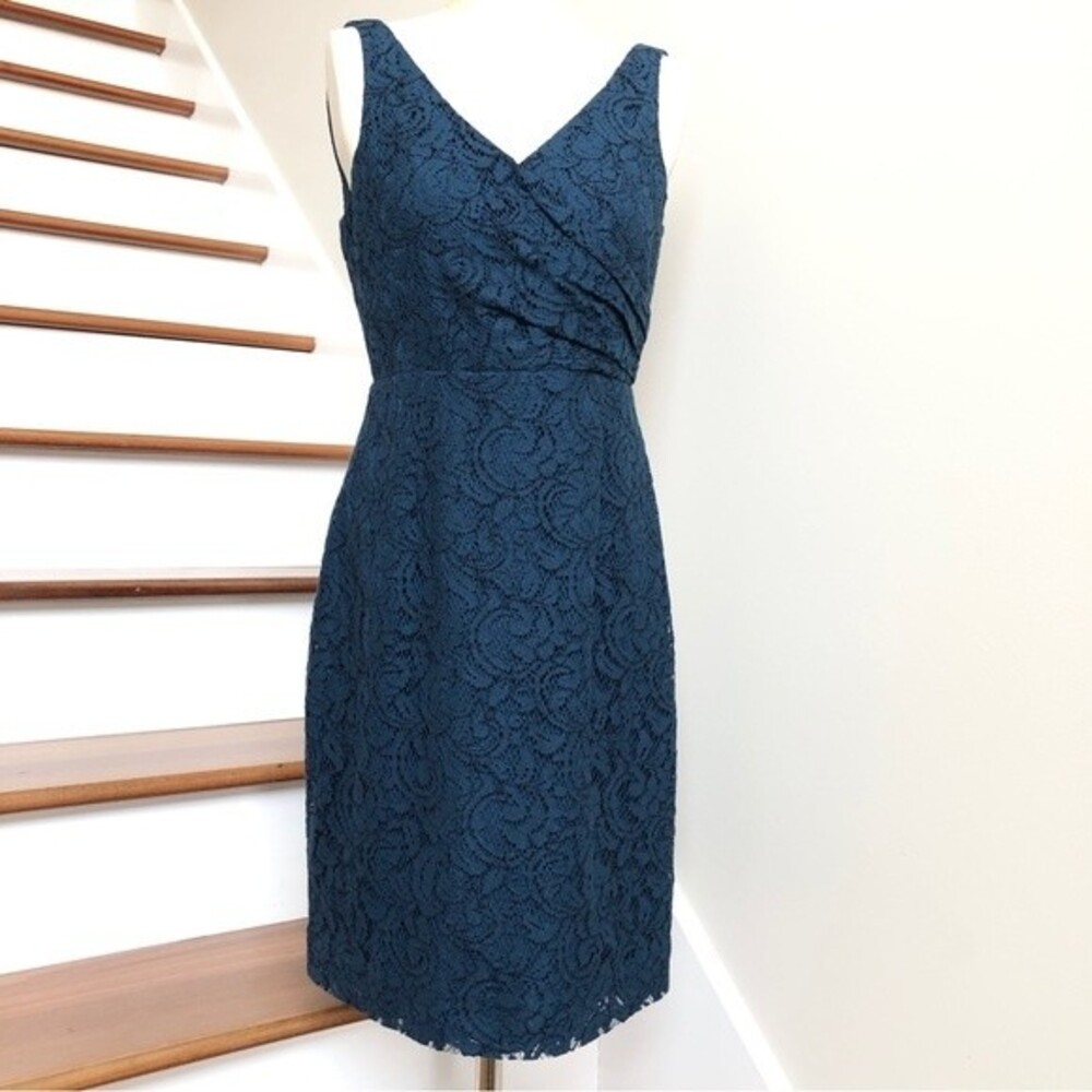 J.Crew Sara Dress Womens 6 Blue Floral Leavers Lace Surplice